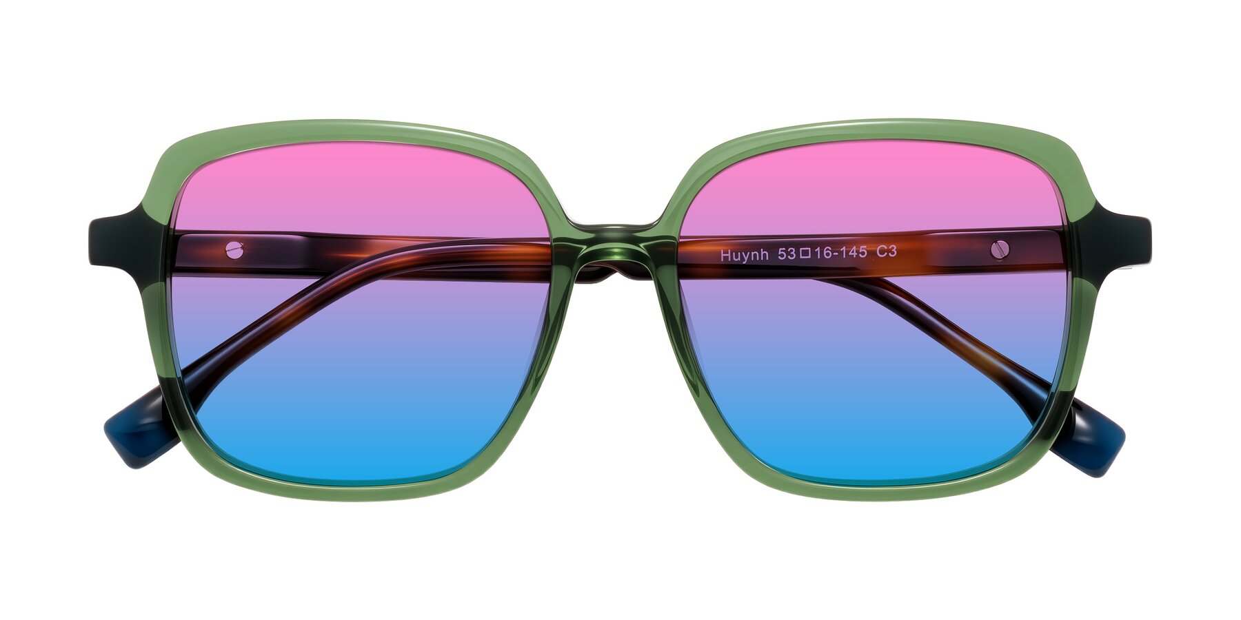 Folded Front of Huynh in Green/Tortoise with Pink / Blue Gradient Lenses