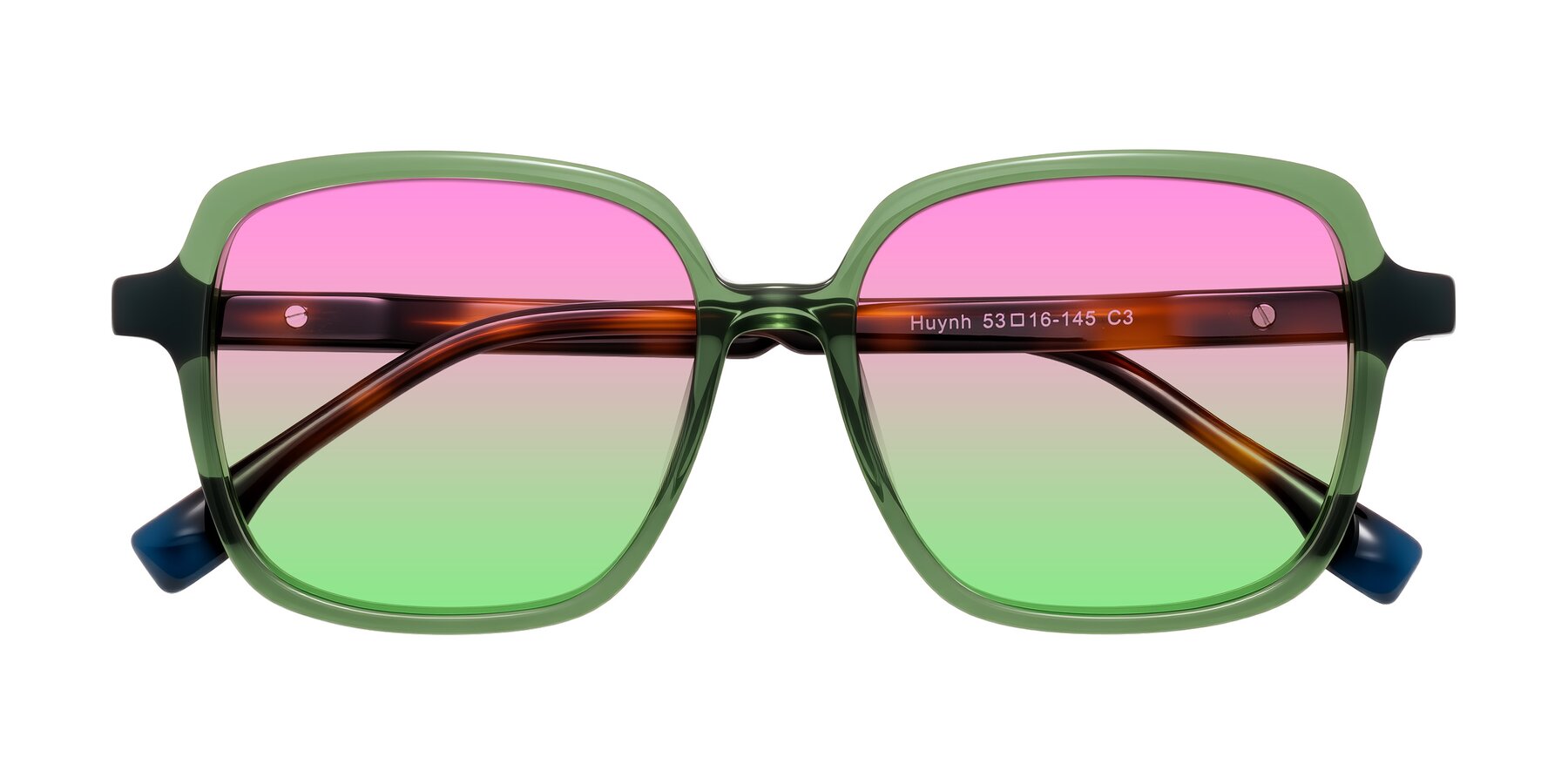 Folded Front of Huynh in Green/Tortoise with Pink / Green Gradient Lenses