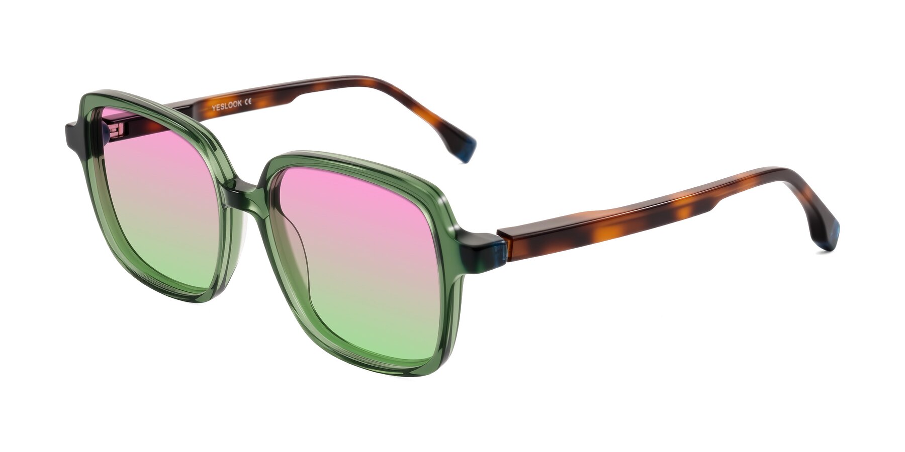 Angle of Huynh in Green/Tortoise with Pink / Green Gradient Lenses