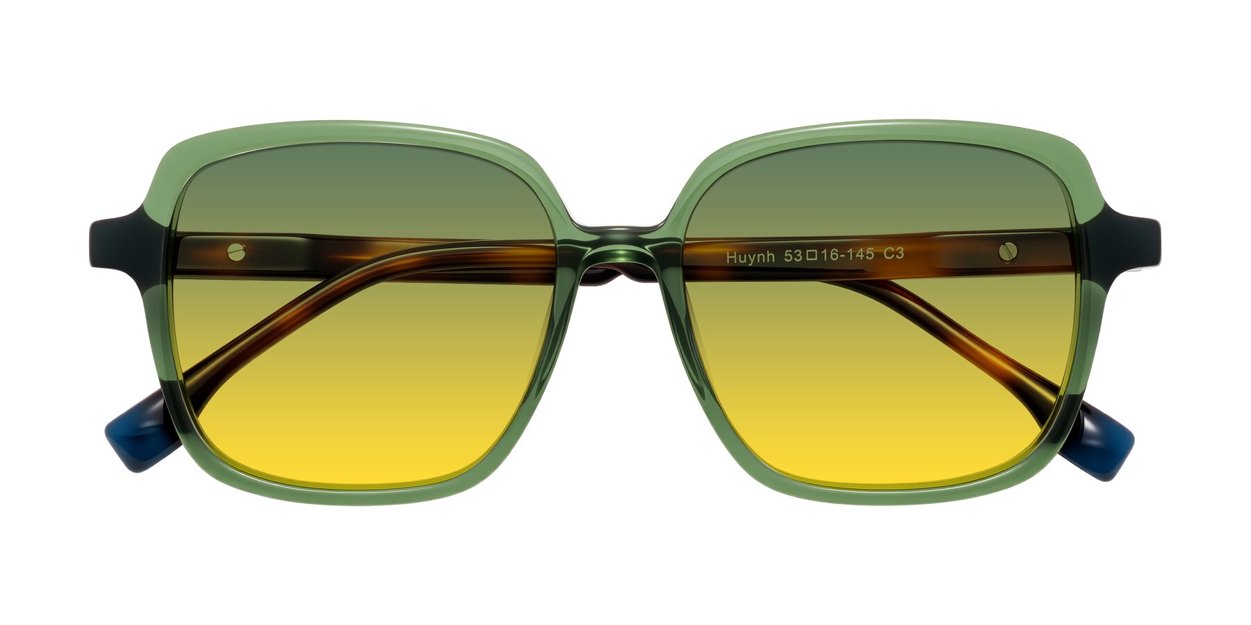 Folded Front of Huynh in Green/Tortoise with Green / Yellow Gradient Lenses