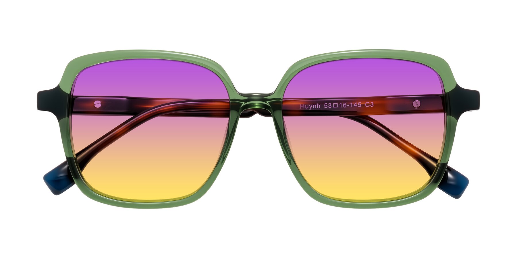 Folded Front of Huynh in Green/Tortoise with Purple / Yellow Gradient Lenses