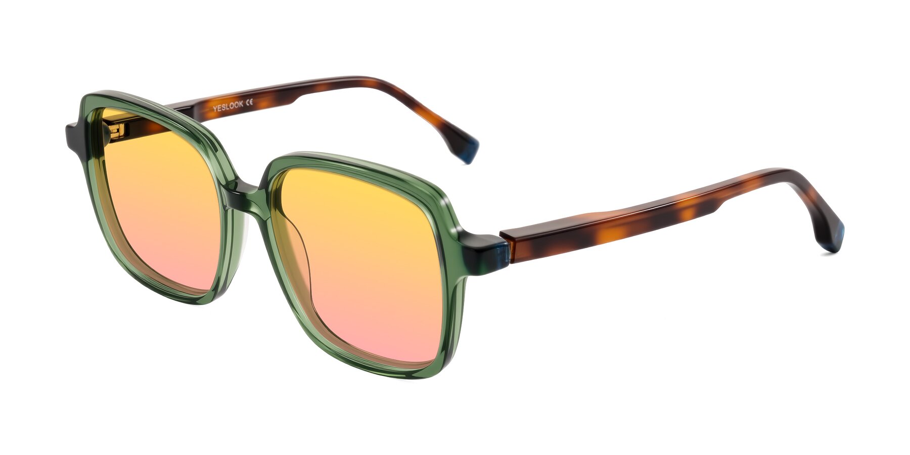 Angle of Huynh in Green/Tortoise with Yellow / Pink Gradient Lenses
