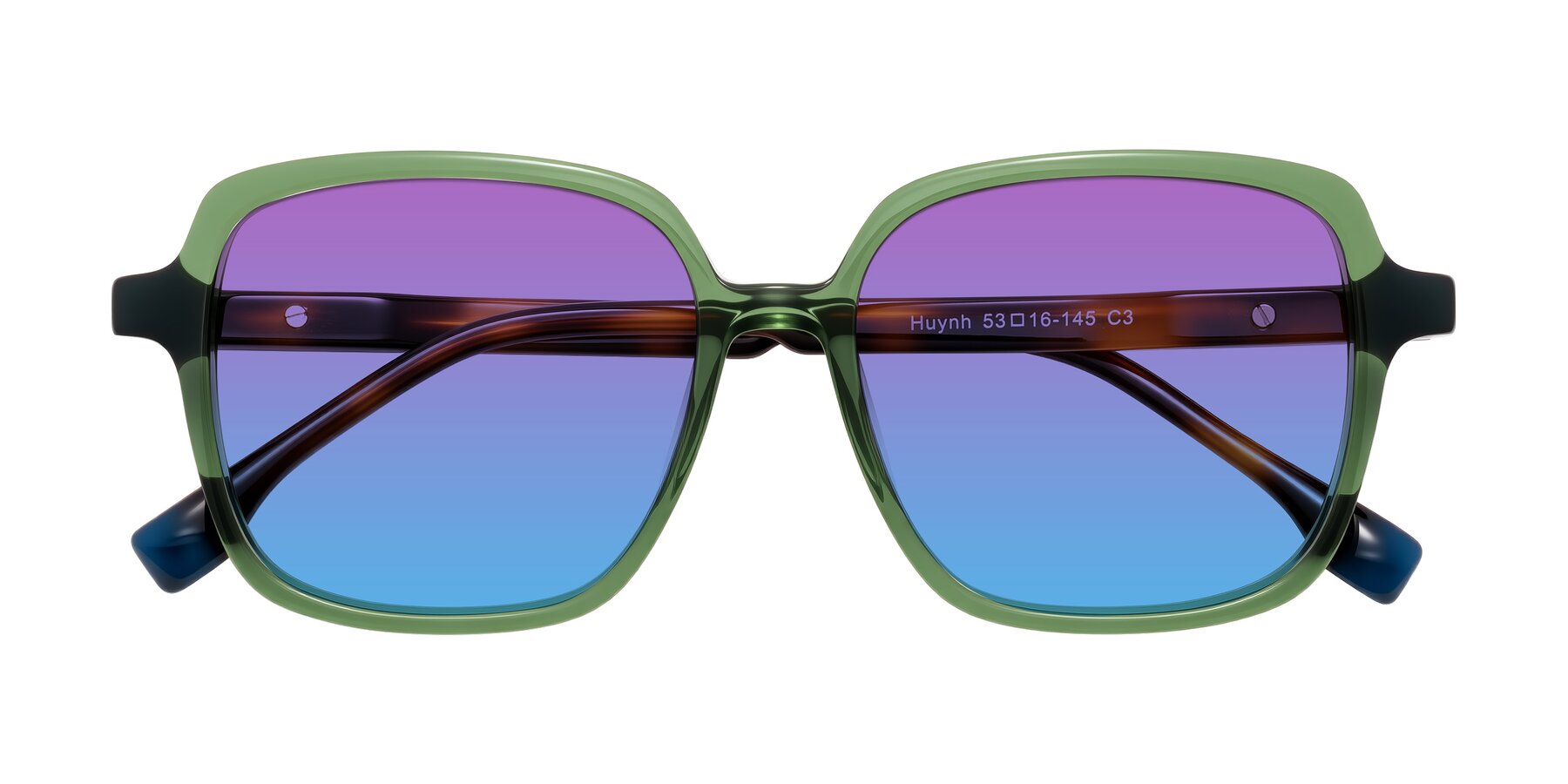 Folded Front of Huynh in Green/Tortoise with Purple / Blue Gradient Lenses
