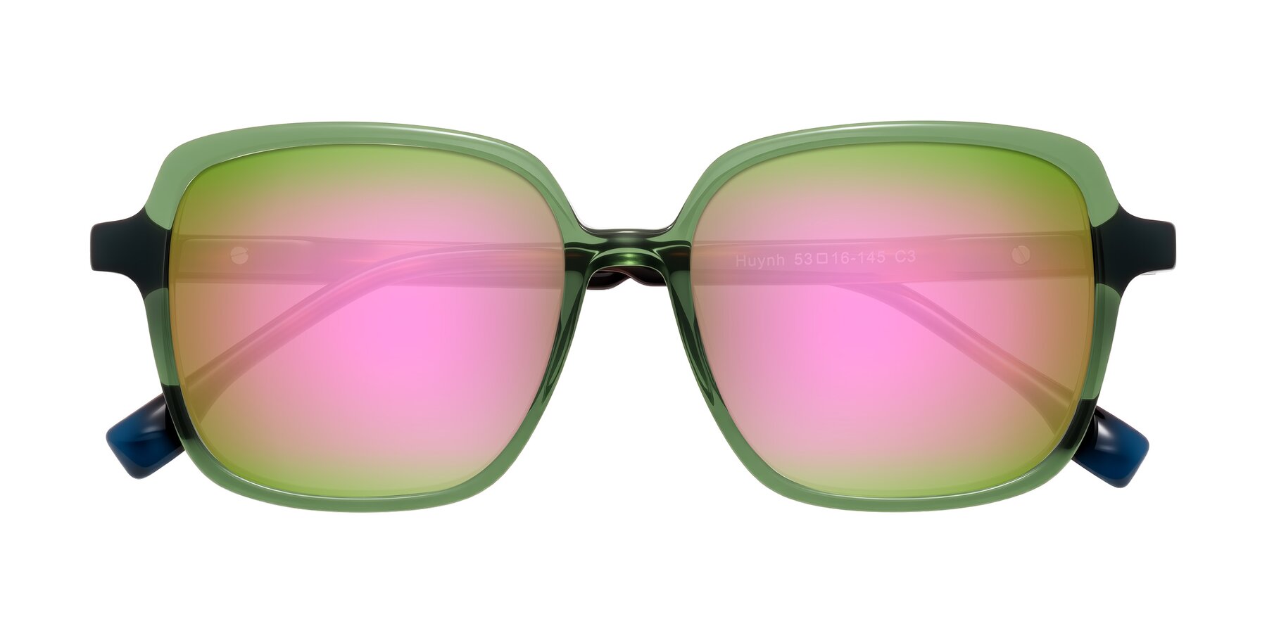 Folded Front of Huynh in Green/Tortoise with Pink Mirrored Lenses