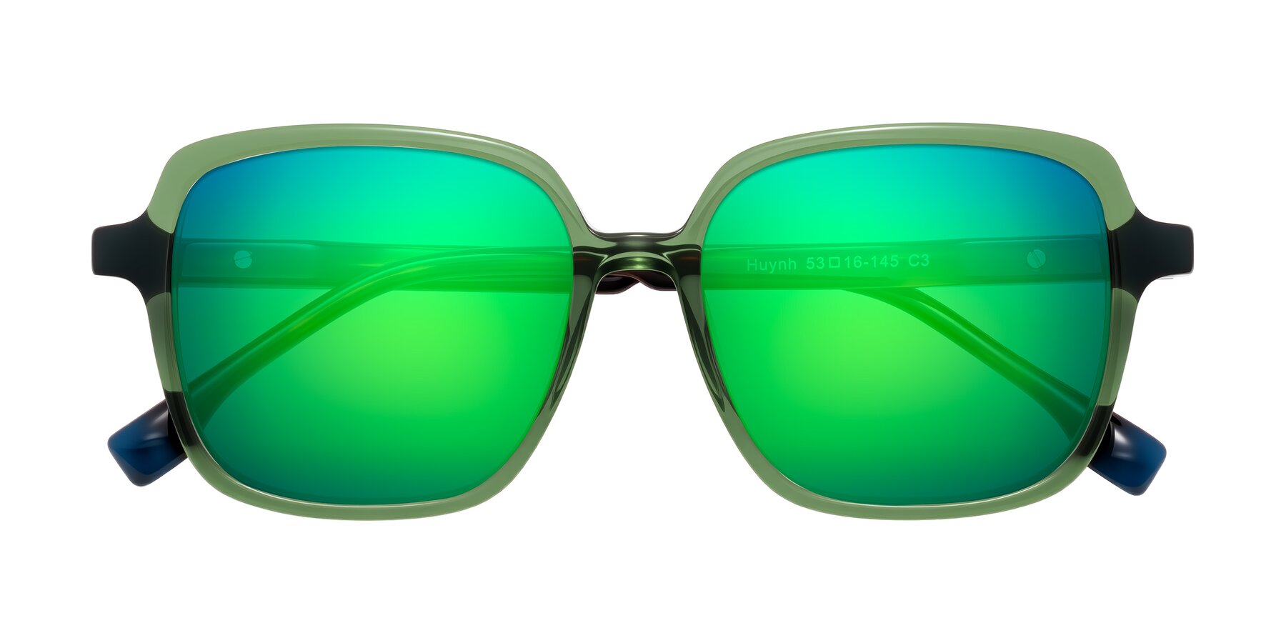 Folded Front of Huynh in Green/Tortoise with Green Mirrored Lenses
