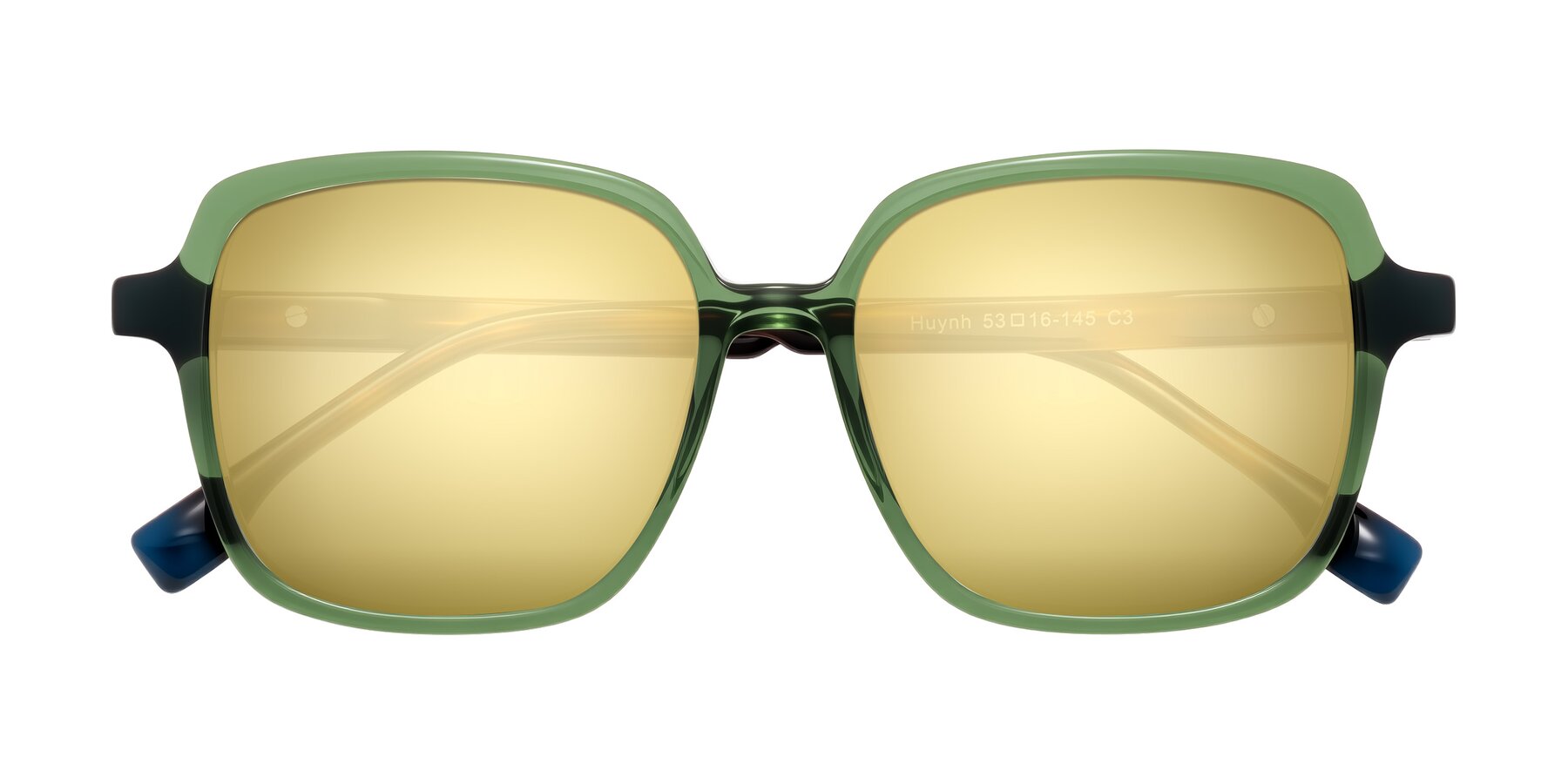 Folded Front of Huynh in Green/Tortoise with Gold Mirrored Lenses