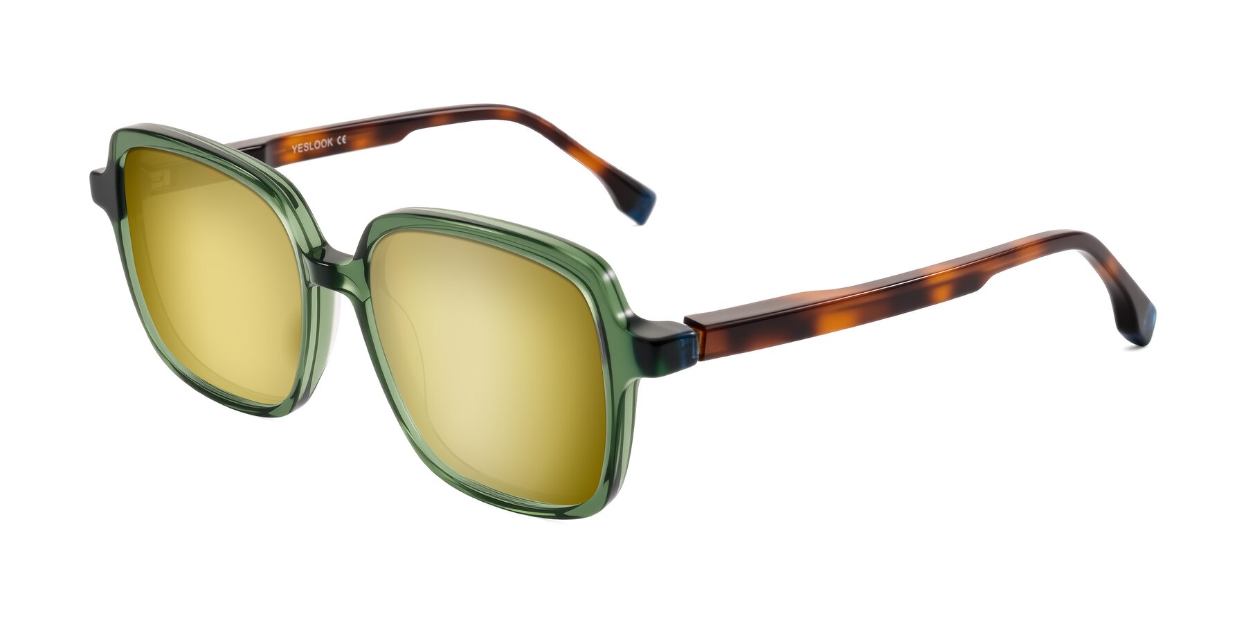 Angle of Huynh in Green/Tortoise with Gold Mirrored Lenses