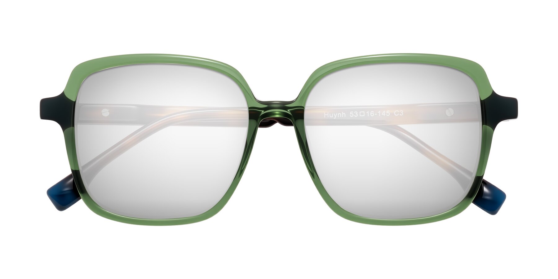 Folded Front of Huynh in Green/Tortoise with Silver Mirrored Lenses