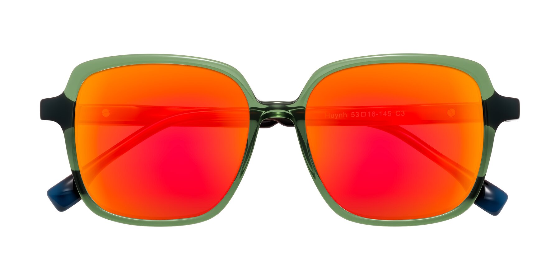 Folded Front of Huynh in Green/Tortoise with Red Gold Mirrored Lenses