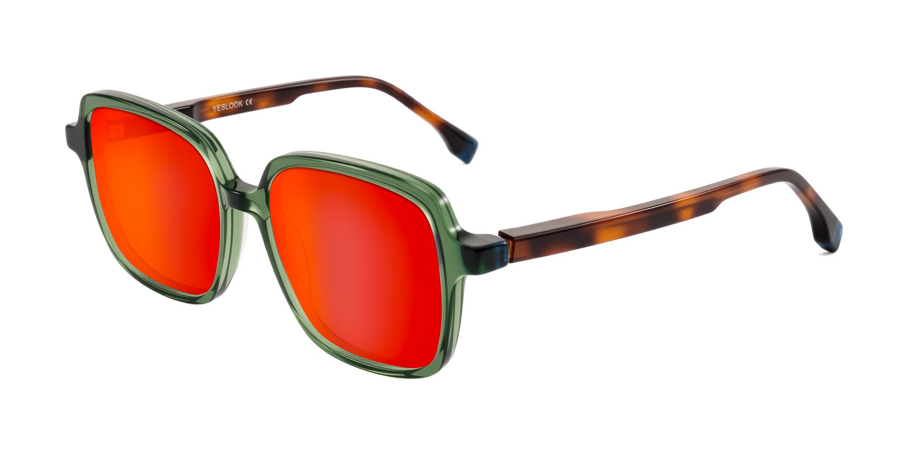 Angle of Huynh in Green/Tortoise with Red Gold Mirrored Lenses