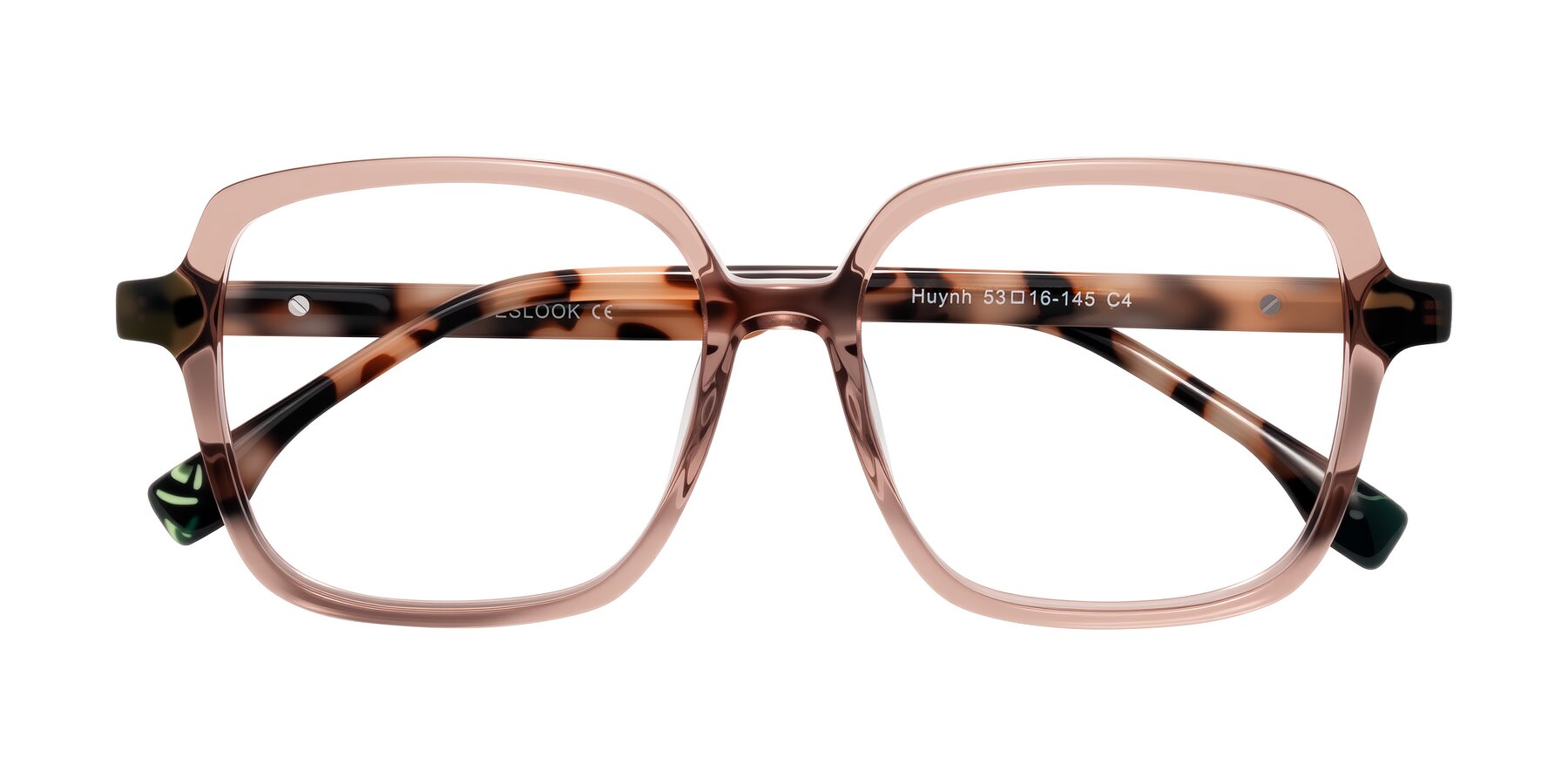 Folded Front of Huynh in Blush Brown/Ivory Tortoise with Clear Reading Eyeglass Lenses