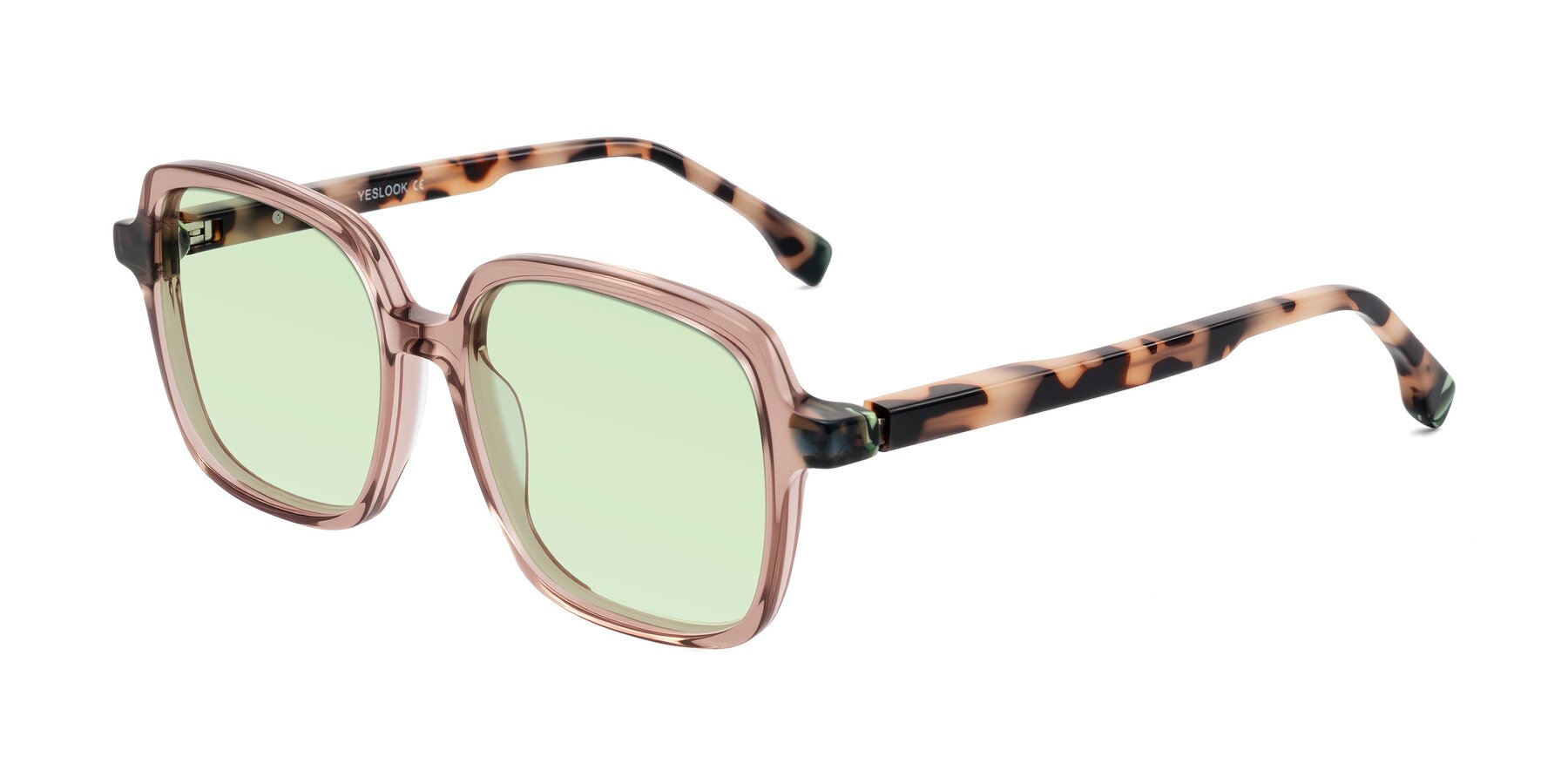 Angle of Huynh in Blush Brown/Ivory Tortoise with Light Green Tinted Lenses
