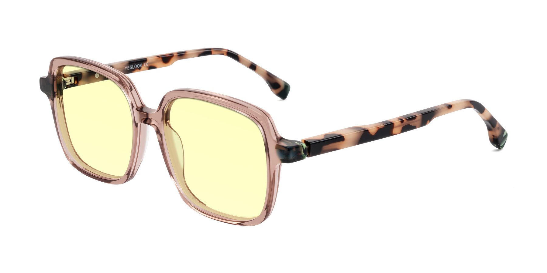 Angle of Huynh in Blush Brown/Ivory Tortoise with Light Yellow Tinted Lenses