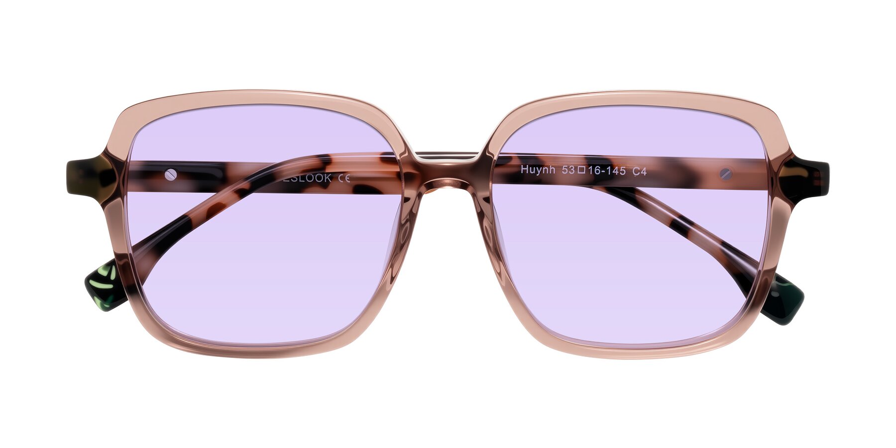 Folded Front of Huynh in Blush Brown/Ivory Tortoise with Light Purple Tinted Lenses