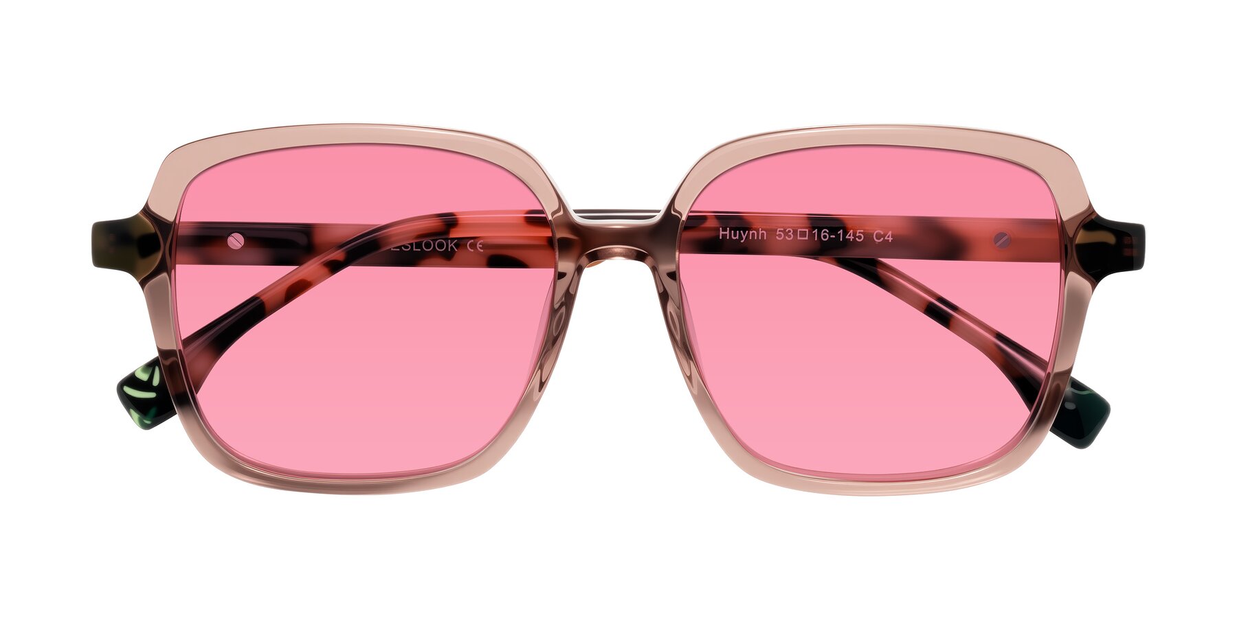 Folded Front of Huynh in Blush Brown/Ivory Tortoise with Pink Tinted Lenses