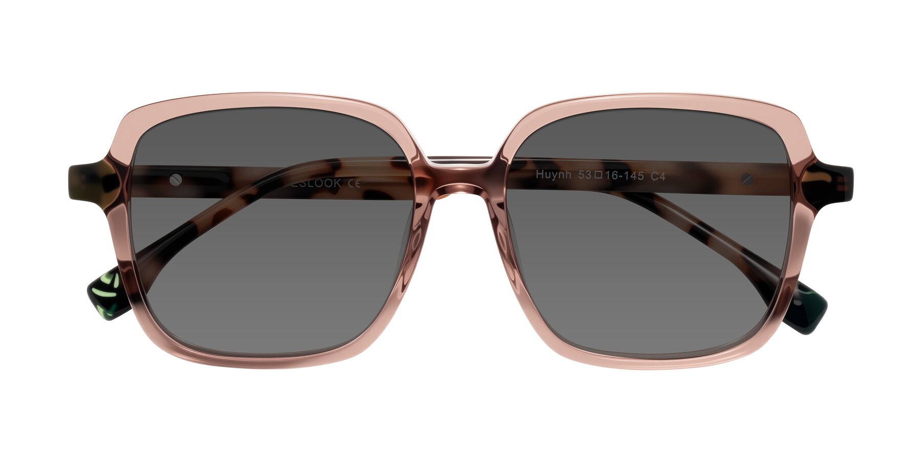 Folded Front of Huynh in Blush Brown/Ivory Tortoise with Medium Gray Tinted Lenses