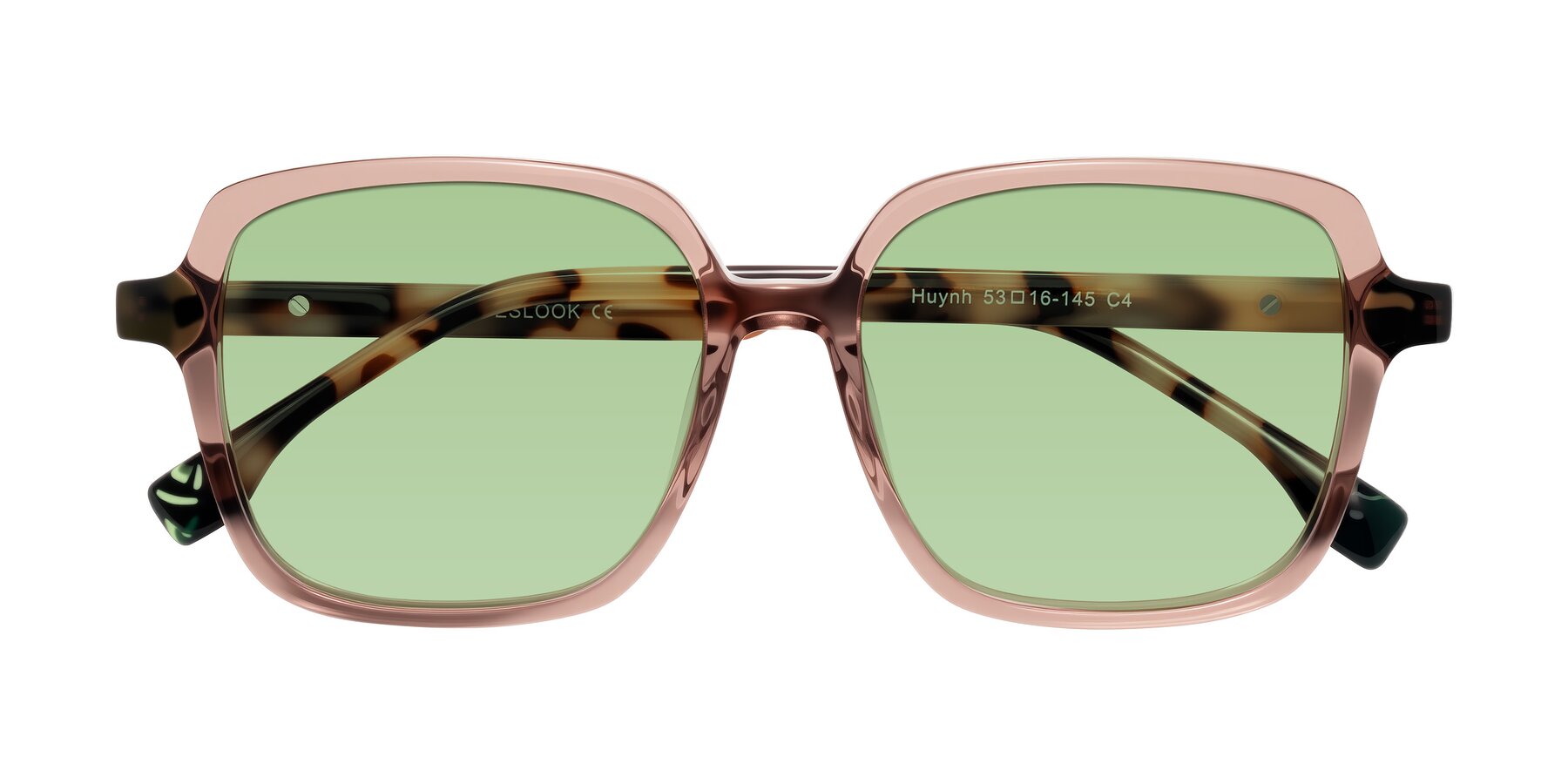 Folded Front of Huynh in Blush Brown/Ivory Tortoise with Medium Green Tinted Lenses