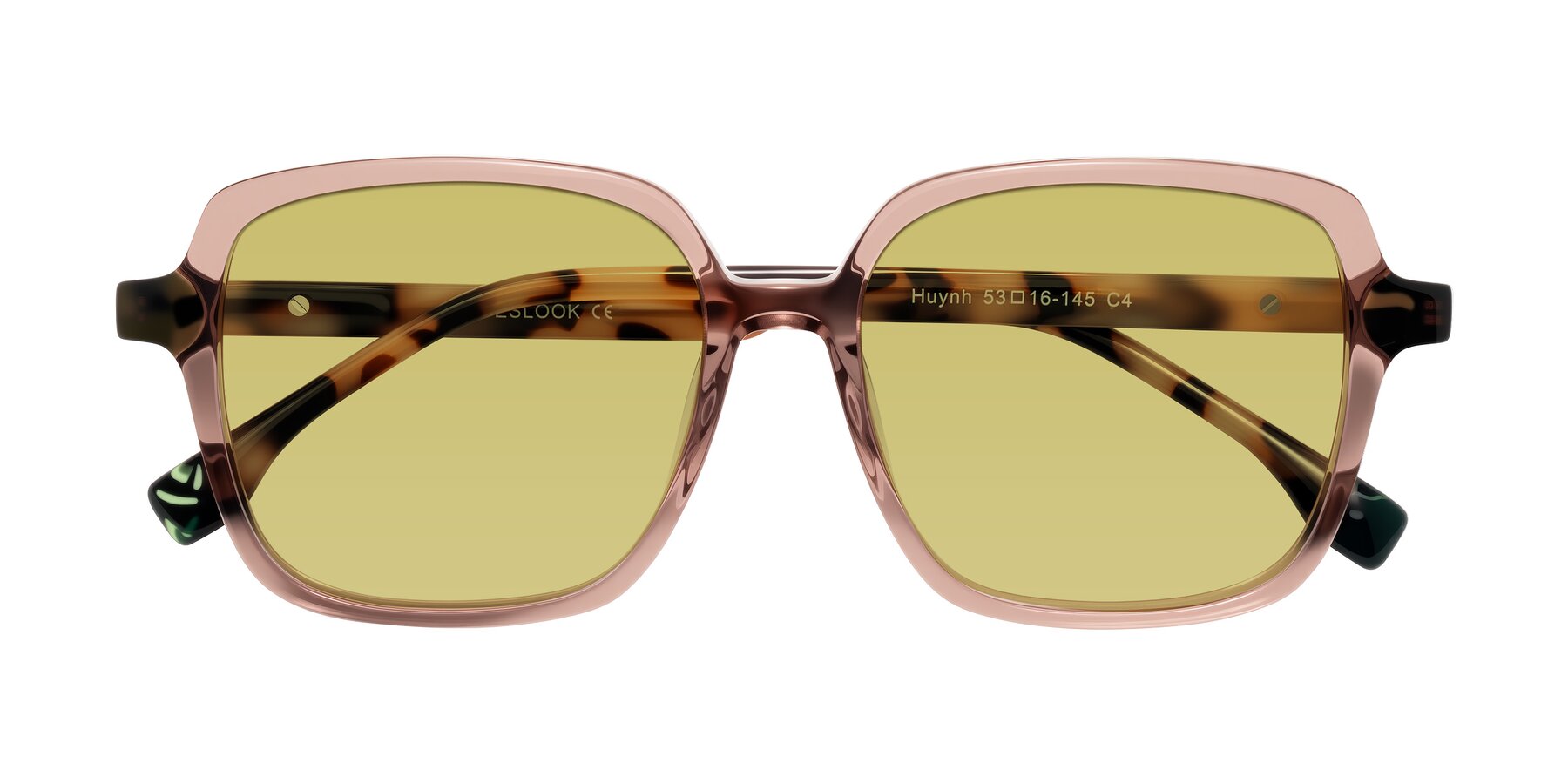 Folded Front of Huynh in Blush Brown/Ivory Tortoise with Medium Champagne Tinted Lenses