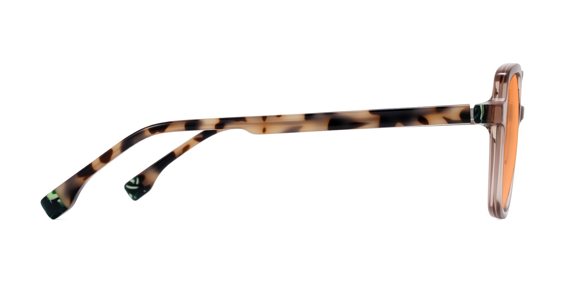Side of Huynh in Blush Brown/Ivory Tortoise with Medium Orange Tinted Lenses