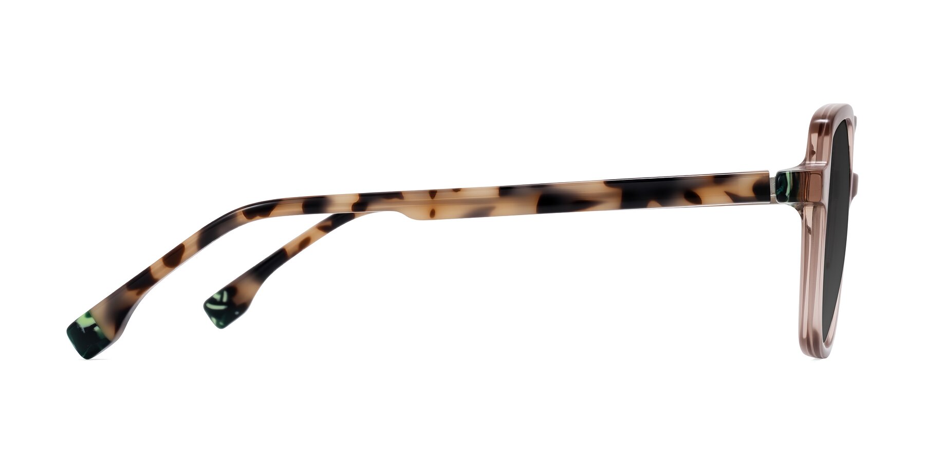 Side of Huynh in Blush Brown/Ivory Tortoise with Gray Tinted Lenses