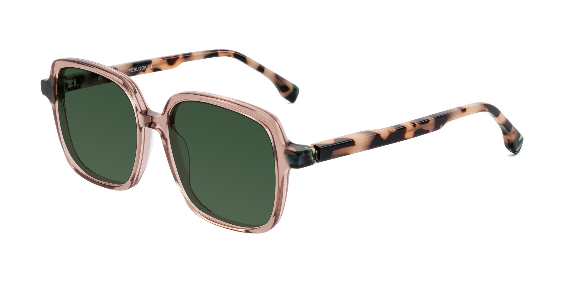 Angle of Huynh in Blush Brown/Ivory Tortoise with Green Tinted Lenses