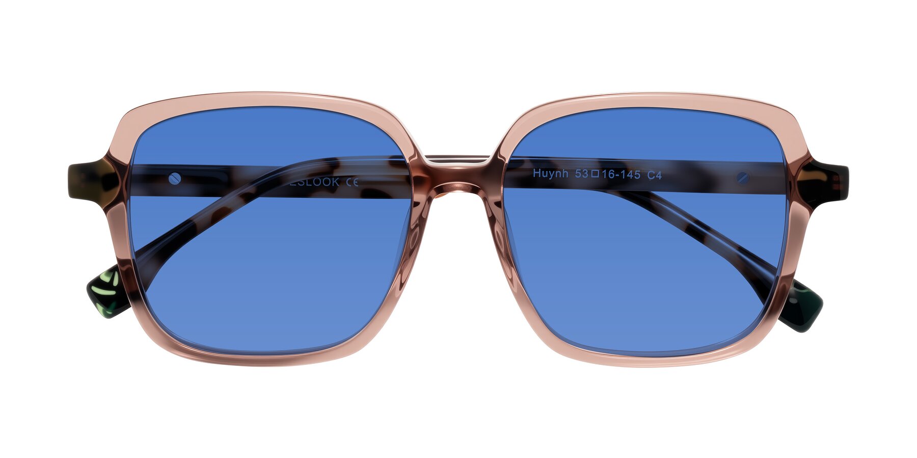 Folded Front of Huynh in Blush Brown/Ivory Tortoise with Blue Tinted Lenses