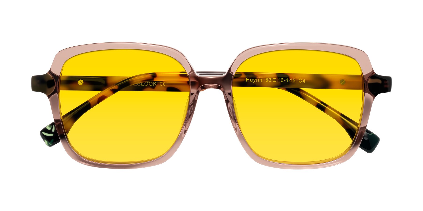 Folded Front of Huynh in Blush Brown/Ivory Tortoise with Yellow Tinted Lenses