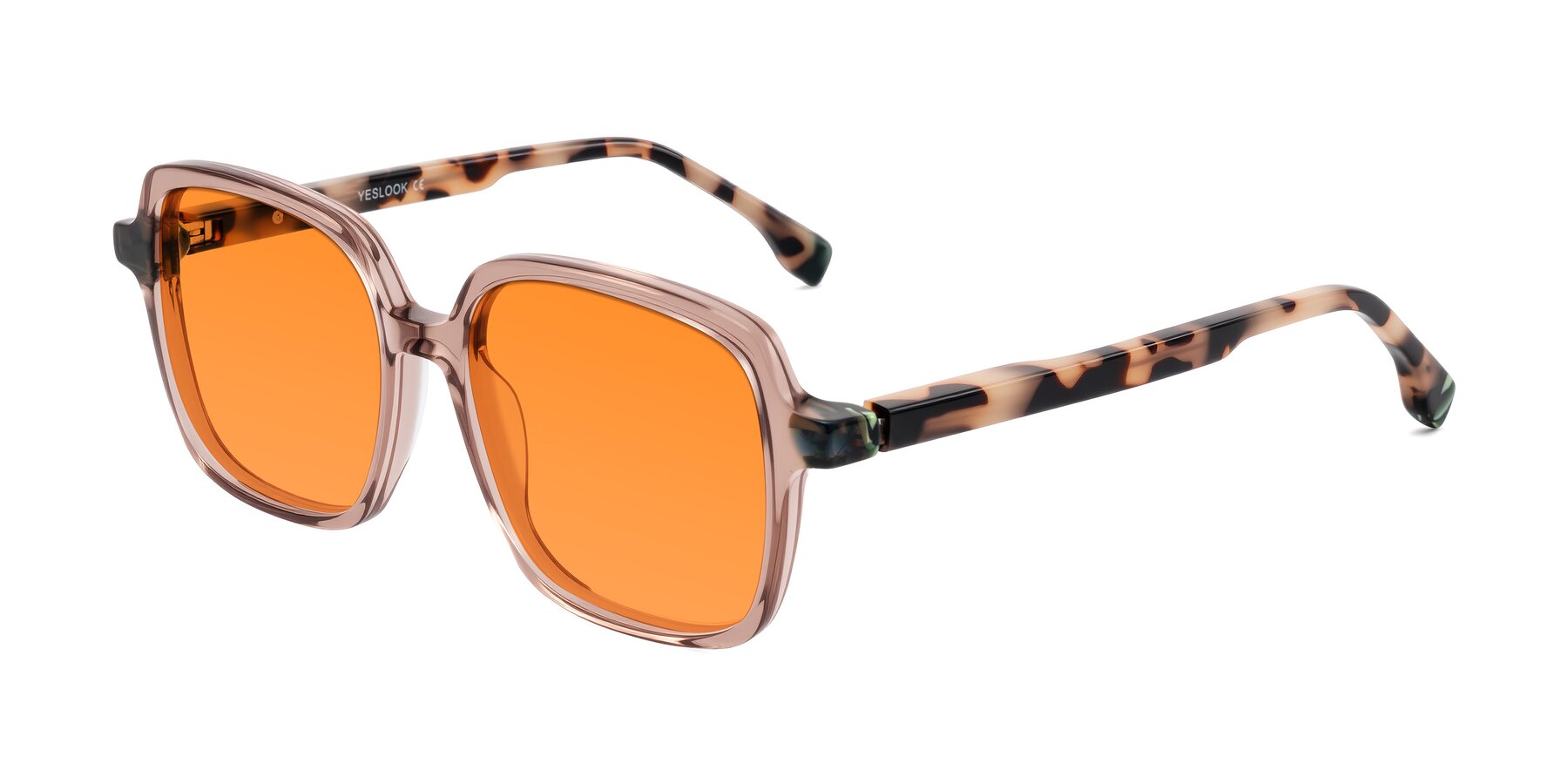 Angle of Huynh in Blush Brown/Ivory Tortoise with Orange Tinted Lenses