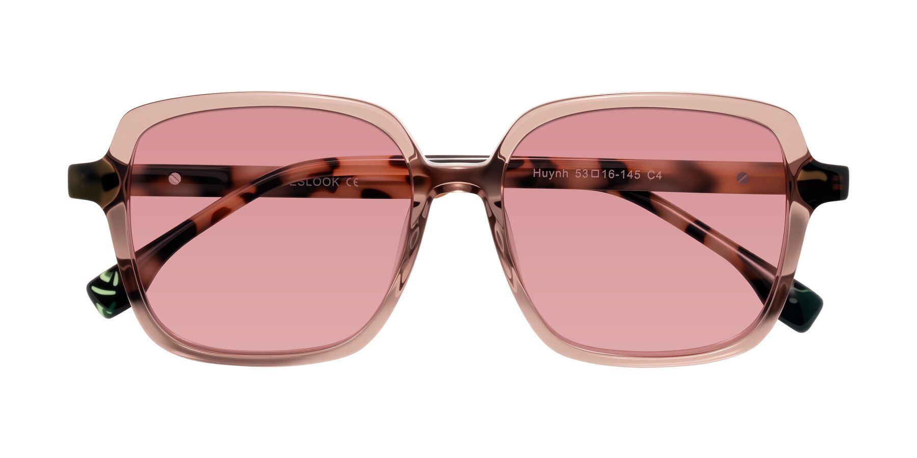Folded Front of Huynh in Blush Brown/Ivory Tortoise with Medium Garnet Tinted Lenses