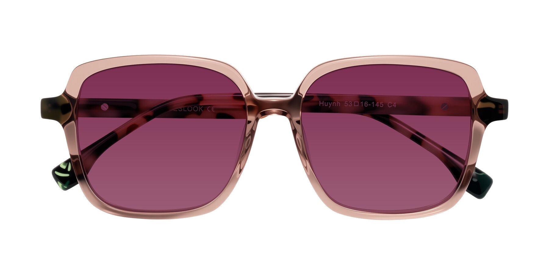 Folded Front of Huynh in Blush Brown/Ivory Tortoise with Wine Tinted Lenses