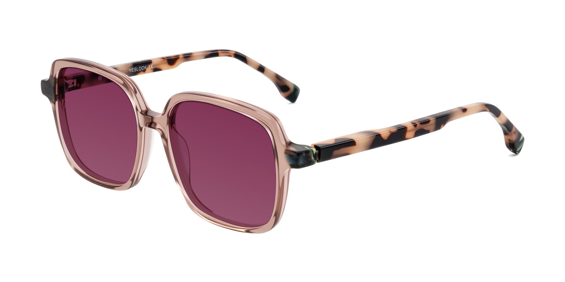 Angle of Huynh in Blush Brown/Ivory Tortoise with Wine Tinted Lenses