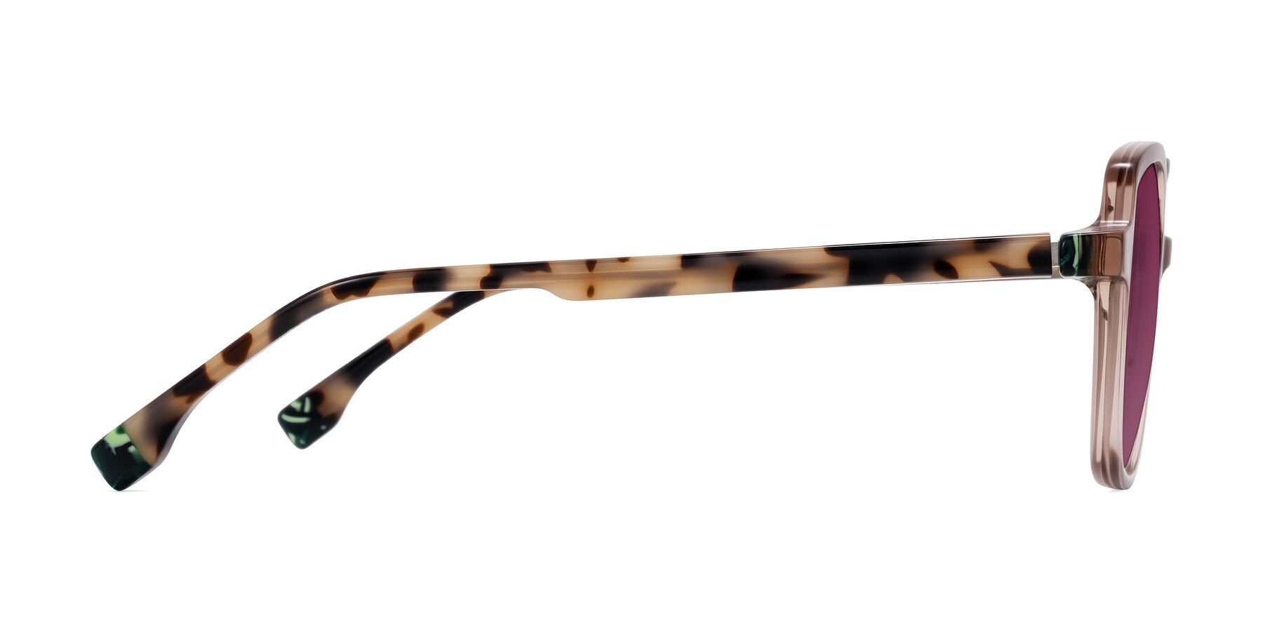 Side of Huynh in Blush Brown/Ivory Tortoise with Wine Tinted Lenses