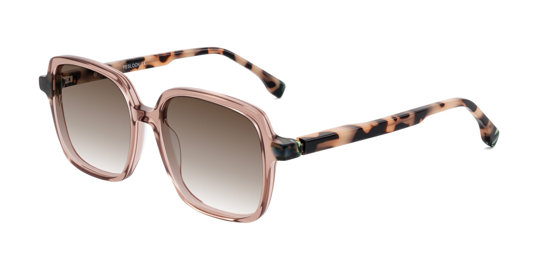 Angle of Huynh in Blush Brown/Ivory Tortoise with Brown Gradient Lenses