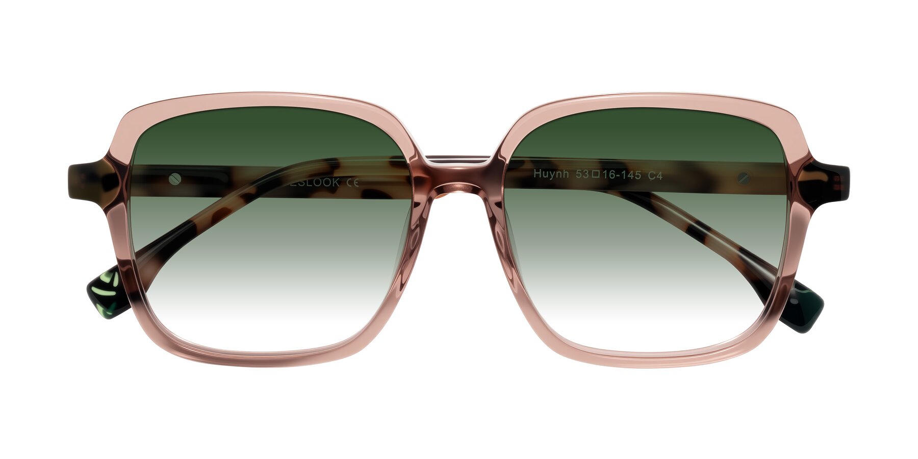 Folded Front of Huynh in Blush Brown/Ivory Tortoise with Green Gradient Lenses
