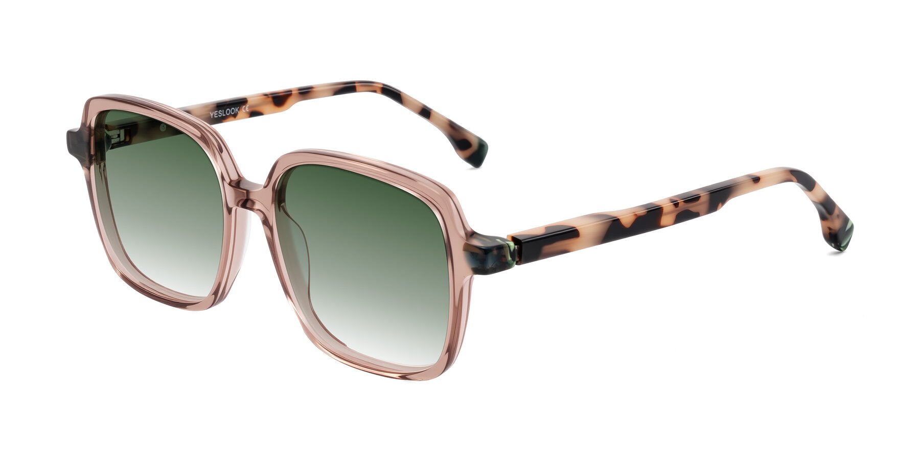 Angle of Huynh in Blush Brown/Ivory Tortoise with Green Gradient Lenses