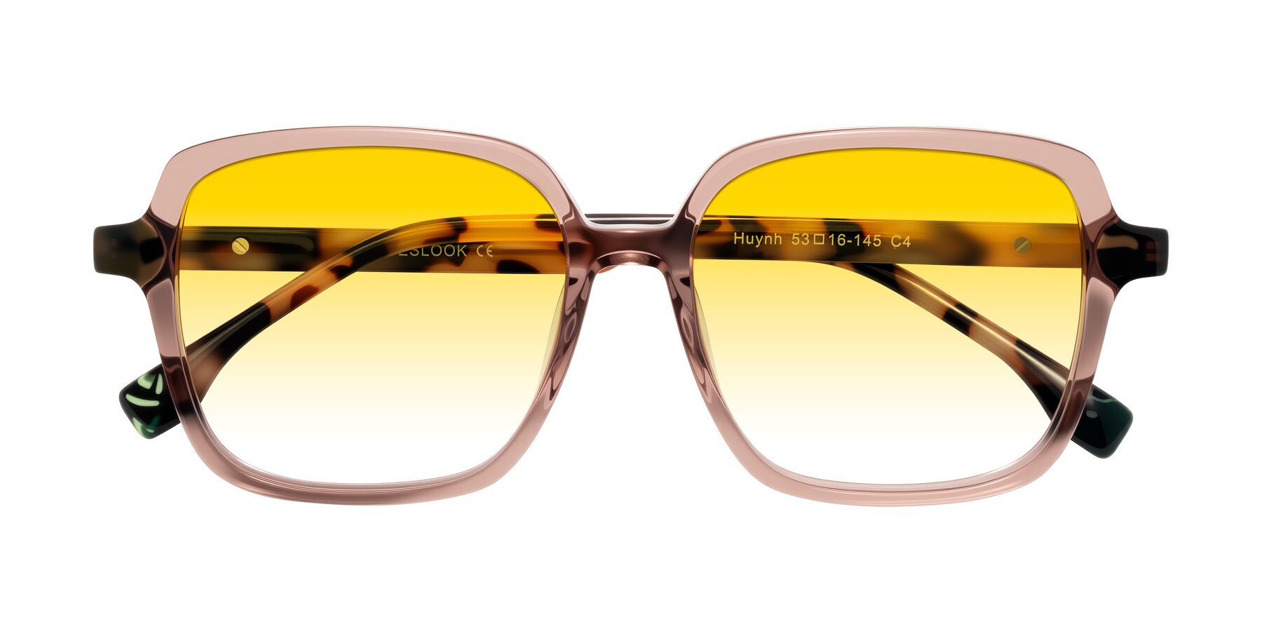 Folded Front of Huynh in Blush Brown/Ivory Tortoise with Yellow Gradient Lenses