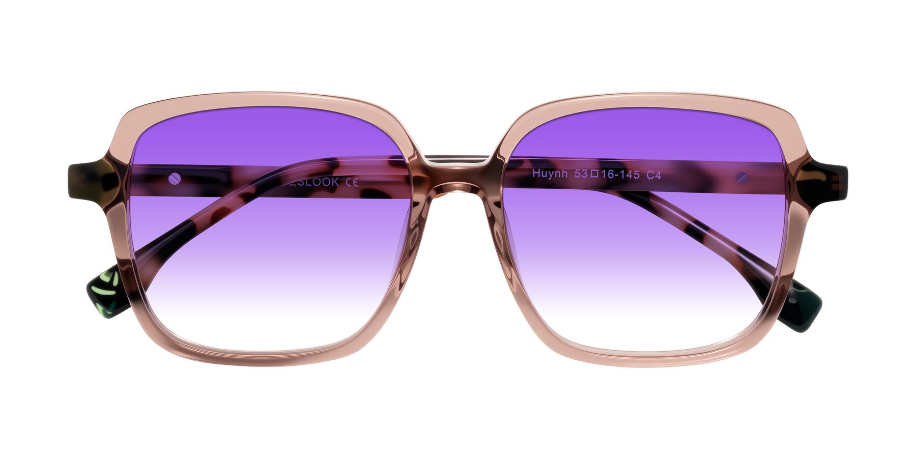 Folded Front of Huynh in Blush Brown/Ivory Tortoise with Purple Gradient Lenses