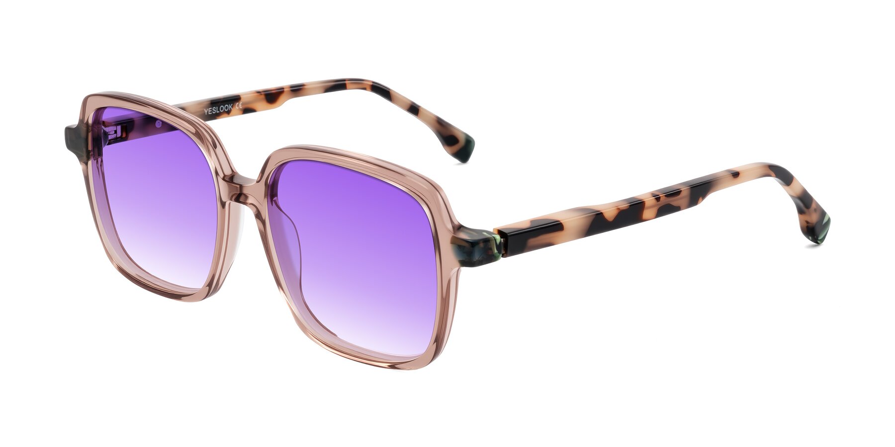 Angle of Huynh in Blush Brown/Ivory Tortoise with Purple Gradient Lenses