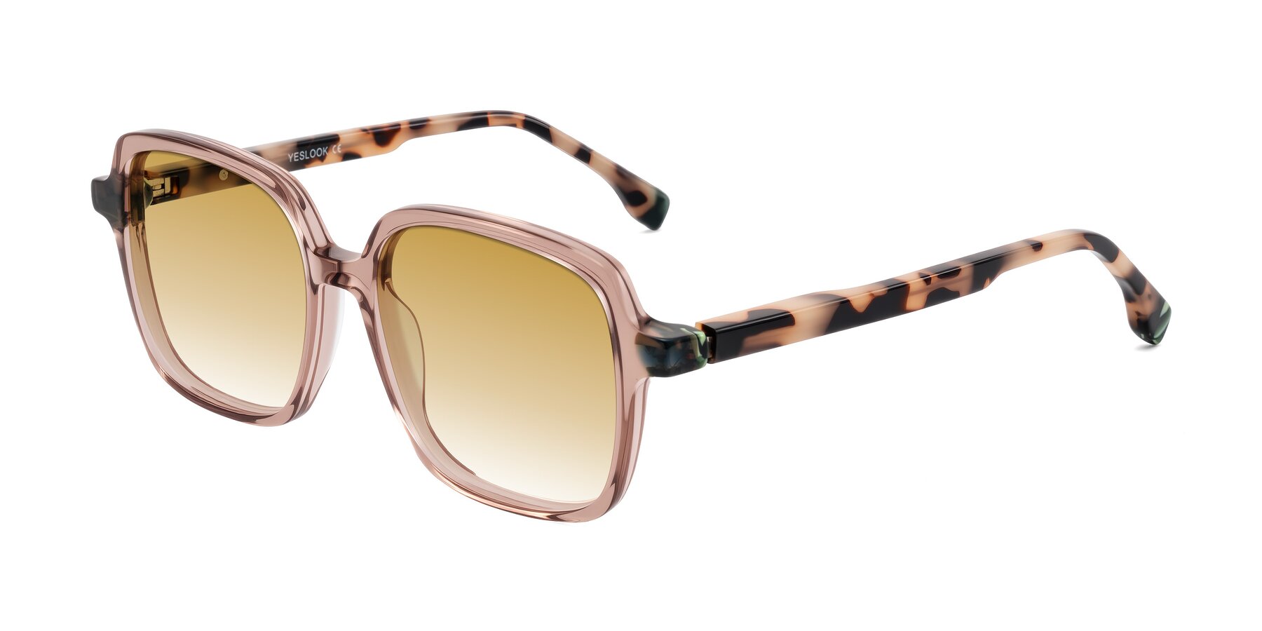 Angle of Huynh in Blush Brown/Ivory Tortoise with Champagne Gradient Lenses