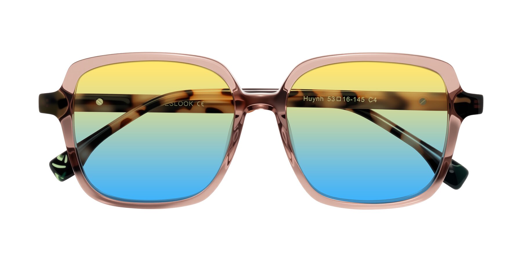 Folded Front of Huynh in Blush Brown/Ivory Tortoise with Yellow / Blue Gradient Lenses