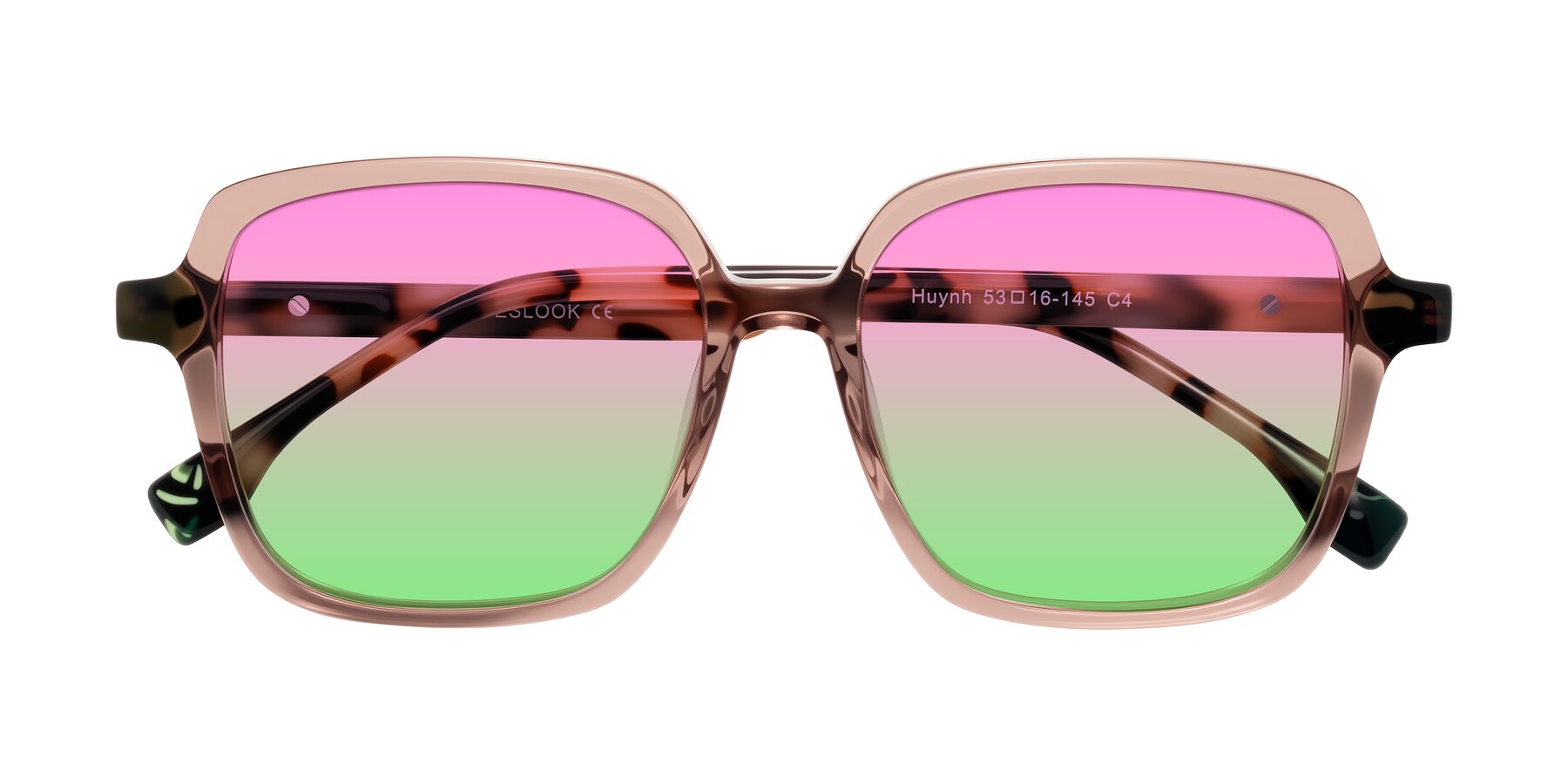Folded Front of Huynh in Blush Brown/Ivory Tortoise with Pink / Green Gradient Lenses
