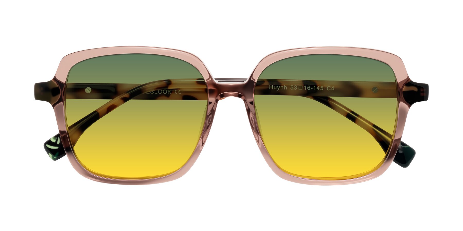Folded Front of Huynh in Blush Brown/Ivory Tortoise with Green / Yellow Gradient Lenses