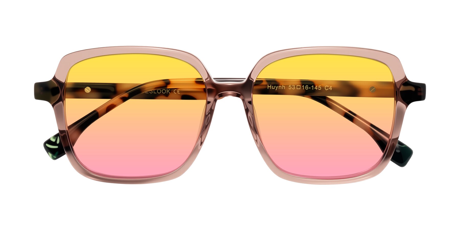 Folded Front of Huynh in Blush Brown/Ivory Tortoise with Yellow / Pink Gradient Lenses