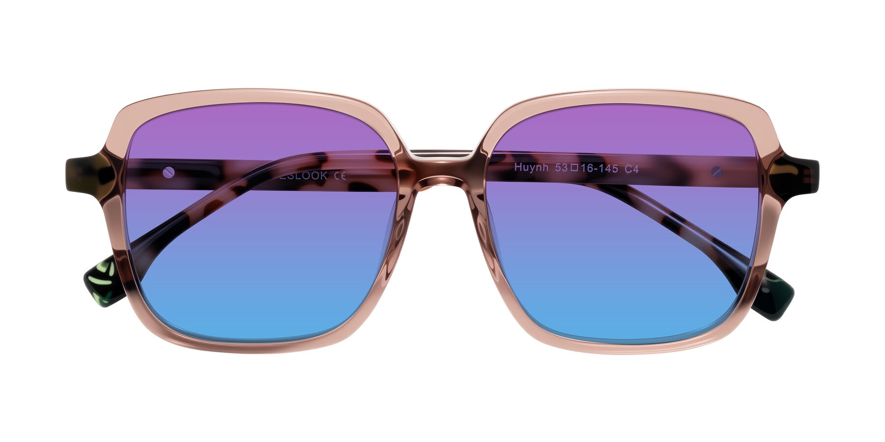 Folded Front of Huynh in Blush Brown/Ivory Tortoise with Purple / Blue Gradient Lenses