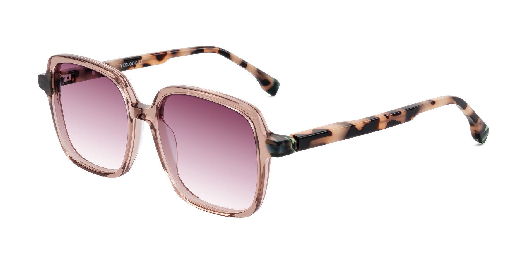 Angle of Huynh in Blush Brown/Ivory Tortoise with Wine Gradient Lenses