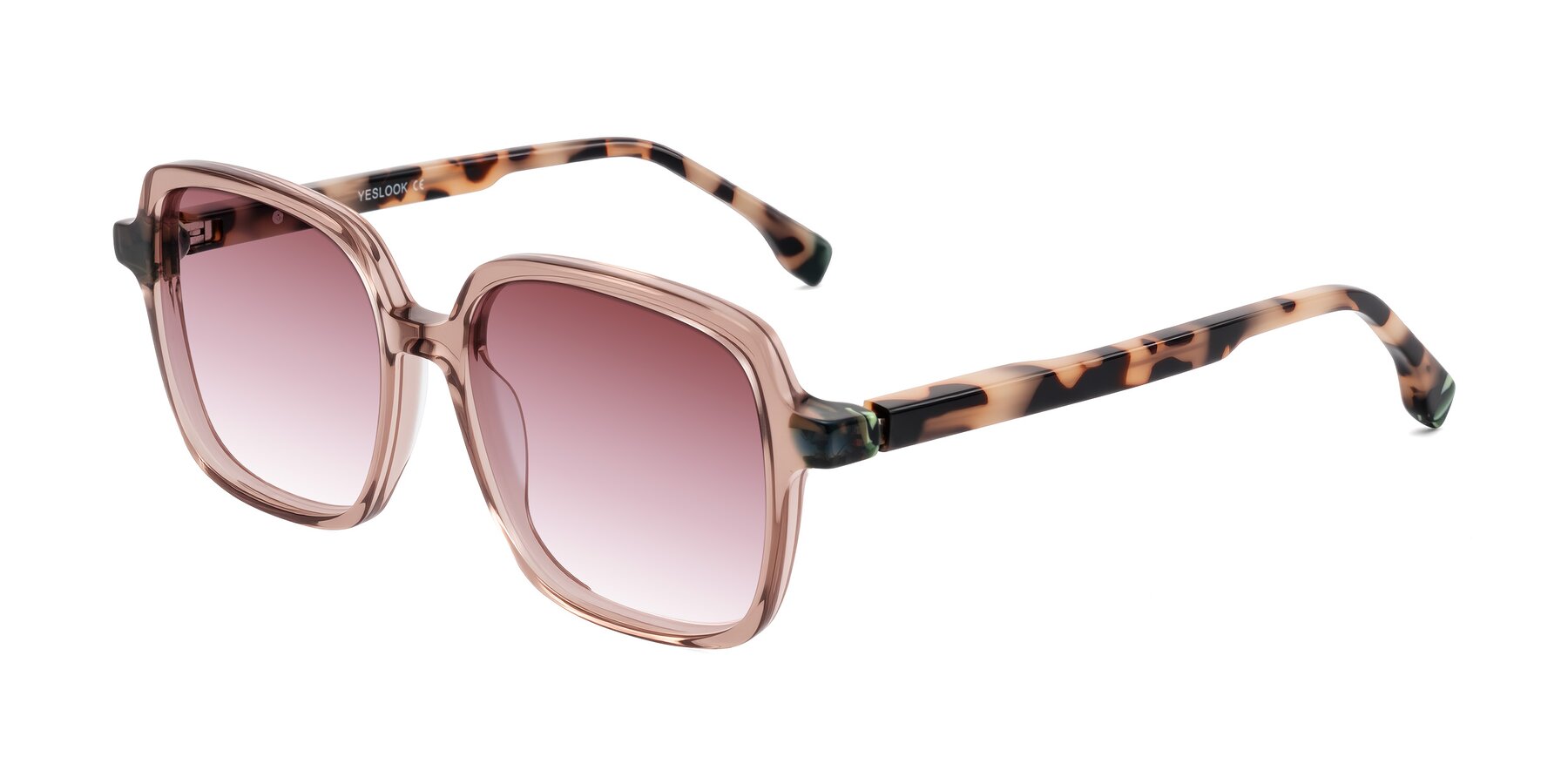 Angle of Huynh in Blush Brown/Ivory Tortoise with Garnet Gradient Lenses