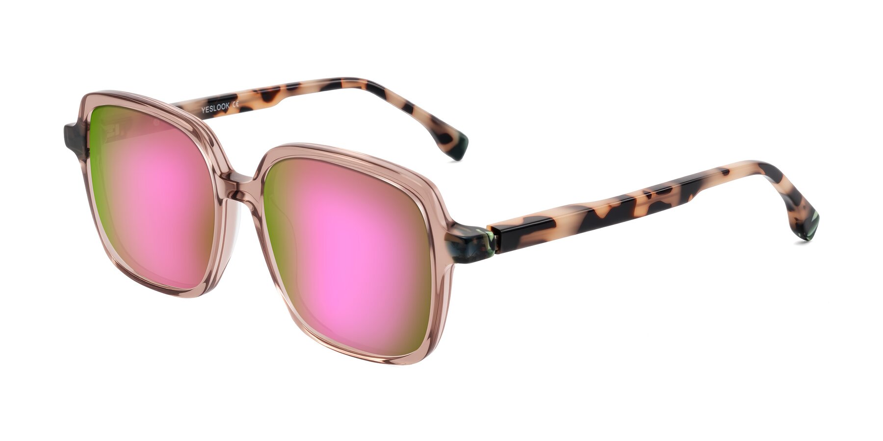 Angle of Huynh in Blush Brown/Ivory Tortoise with Pink Mirrored Lenses