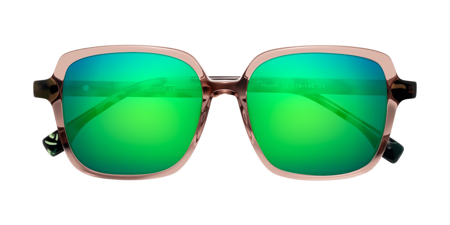Folded Front of Huynh in Blush Brown/Ivory Tortoise with Green Mirrored Lenses