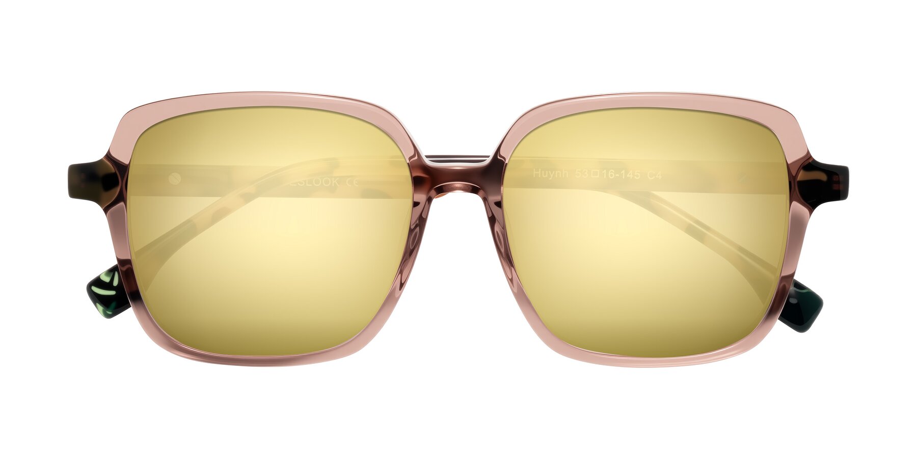 Folded Front of Huynh in Blush Brown/Ivory Tortoise with Gold Mirrored Lenses