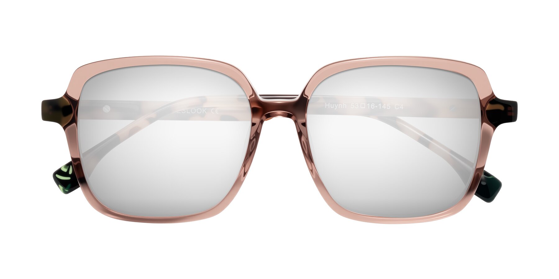 Folded Front of Huynh in Blush Brown/Ivory Tortoise with Silver Mirrored Lenses